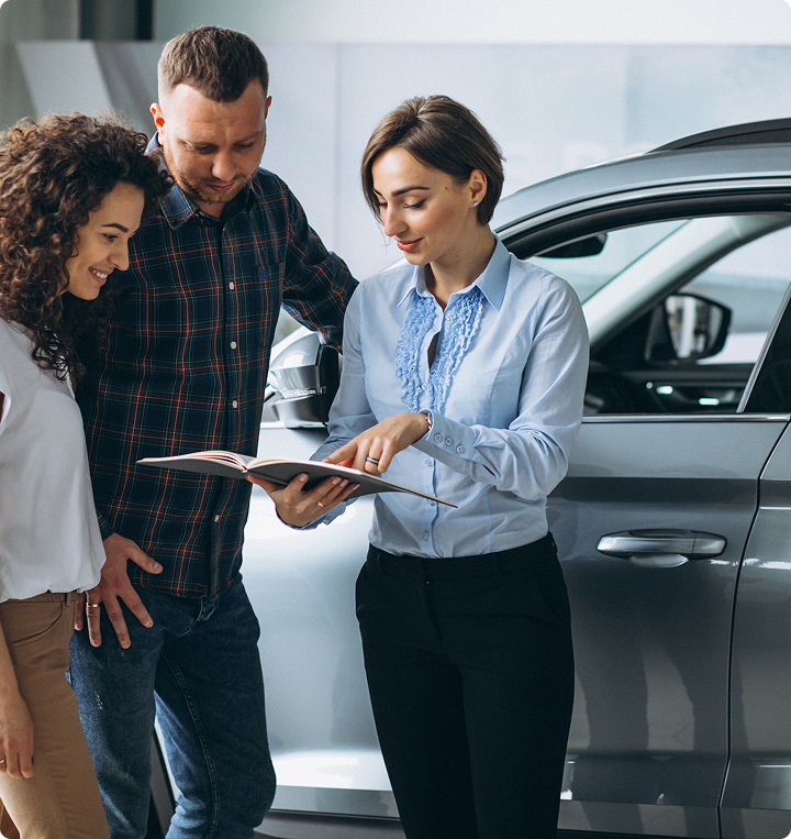 Discussion at a car showroom